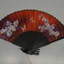 8.27"(21cm) Hand Held Bamboo Silk Folding Fan, Chinese/Japanese Charming Elegant Vintage Retro Style, Women Ladies Girls for Birthday, Wedding, Party, Red Orchid