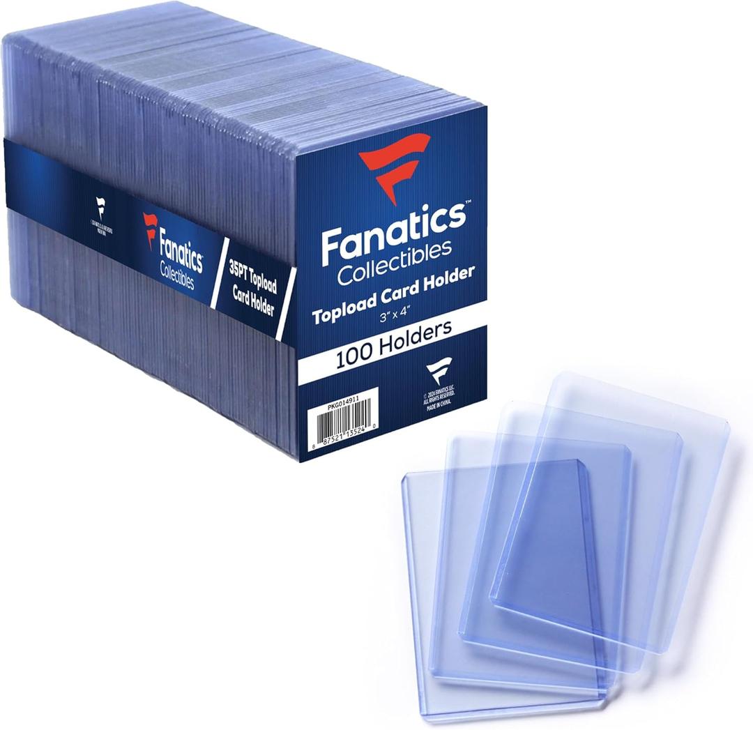 Fanatics Collectibles 35pt 3x4 Top Loaders, 100 Count - Standard Size Clear Rigid Card Holders for Trading Card Protection
