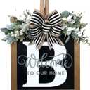 Last Name All Year Round Front Door Garland, Front Porch Decoration 26 Letter Welcome Garland and Eucalyptus and Bow Suitable for Spring Summer Winter Used for Front Door Hanging Garland (B)