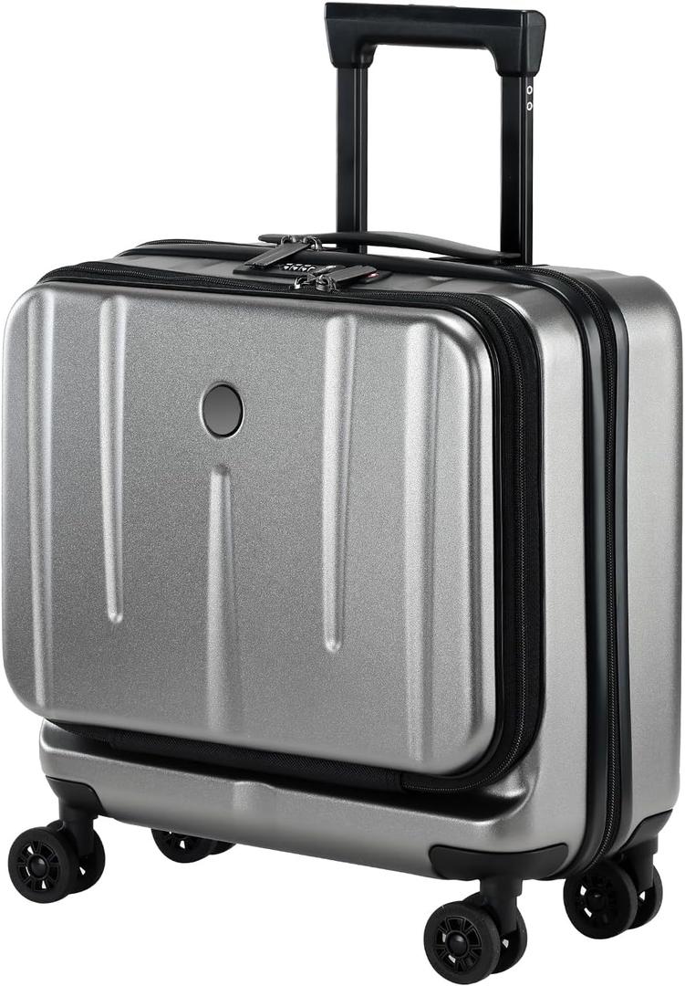 16 Inch Carry On Luggage with 2 Compartments for 14 & 15 Laptop, 16.14*8*17.12 Rolling Briefcase, Lightweight Hardshell ABS+PC Suitcase with Spinner Silent Wheels, for Business Trip, Dark Gray