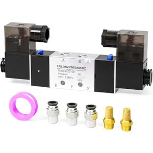 TAILONZ PNEUMATIC Solenoid Valve 4V220-08 DC24V 1/4"NPT Double Coil Pilot-Operated Electric 2 Position 5 Way Connection Type