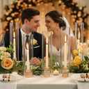 NITIME 9 Set Hurricane Glass Candle Holders for Table Centerpieces, Gold Candlestick Holders with Windproof Cylinder Covers(11.8"/12.6"/13.8" H), Taper Candle Holders for Wedding, Party and Home Decor