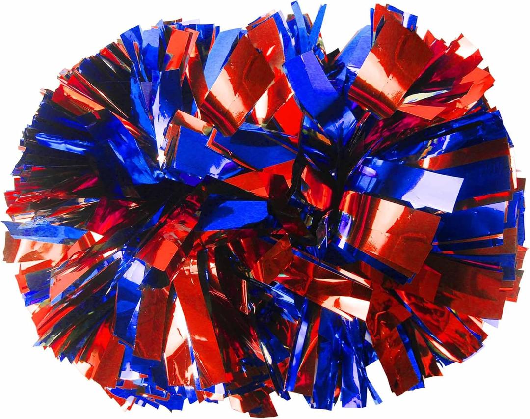 Lovecheer 2PCS Professional Cheerleader Pom Poms with Baton Handle (No Zip Tie) for Sports Spirits Girls Adults Performance Dance Cheering (Blue and Red)