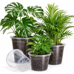 20 Pack 10/8/7/5 Inch Large Clear Nursery Pots with Drainage Hole, Plastic Pots for Planter, Clear Potting Pots for Succulents, Flower, Herbs, Indoor Outdoor Gardening ﻿