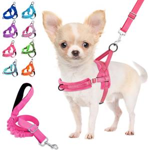 Lukovee No Pull Dog Harness and Leash Set, Soft Padded Small Dog Harness, Neck & Chest Adjustable Reflective Vest Puppy Harness with 4ft Lightweight Anti-Twist Dog Leash for Small Dogs (XXS, Pink) (