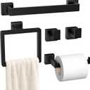5-Pieces Matte Black Bathroom Hardware Accessories Set, SUS304 Stainless Steel Bath Towel Bar Set, Towel Racks for Bathroom Wall Mounted