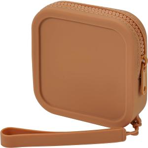 Small Square Portable Silicone Makeup Bag for Women Girls, Small Travel Lovely Waterproof Toiletry Cosmetic Bag, Zipper Closure Organizer Makeup Case with Handle (Light Brown)