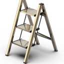3 Step Ladder, Aluminum Folding Step Stool with Anti-Slip Sturdy and Wide Pedal, Lightweight Portable Stepladder for Home and Kitchen Use Space Saving, Gold, 330 lbs