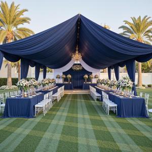 PartyVillage 50ftx40ft Navy Blue Ceiling Curtain for Wedding Parties  10 Panels Wrinkle-Free 40 FT Long Tent Draping Curtains for Wedding, Birthday & Theme Parties, 40ft Height with Rod Pocket