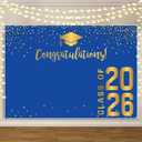 Graduation Backdrop 2026 10x8 ft Class of 2026 Gold and Blue Vinyl Congrats Grad Banner for High School College Photoshoot Prom Party Studio Props