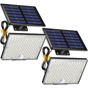 SUPERDANNY Solar Outside Lights with 113 Bright LEDs 7000K, Motion Sensor Outdoor Flood Lights Dusk to Dawn with 16ft Cable IP65 Waterproof, Security Light for Garden Barn Porch 2 Pack (Black)