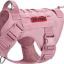 OneTigris Tactical Dog Harness Vest,No-Pull Service Dog Vest with Hook & Loop Panels,Adjustable Dog Vest Harness for Walking Hiking Training (Pink,L)