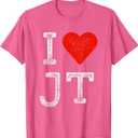 JT Fan Merch Initials Men Red Heart Women I Love JT T-Shirt (Pink, S)