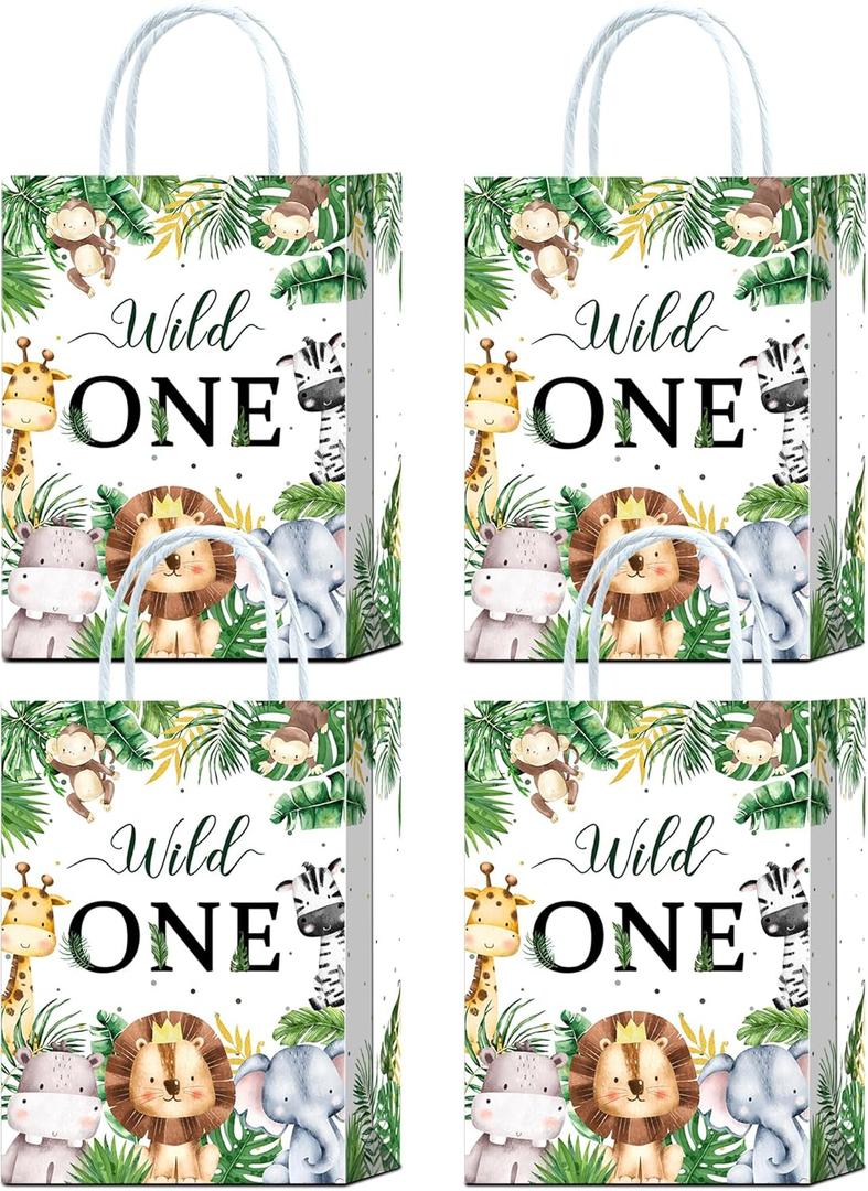 16 Pcs Wild One Goodie Bags for Wild One Party Supplies Decorations, Wild One Party Favors, Jungle Safari Party Favors - Safari Goodie Gift Candy Bags for Boys First Birthday