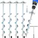 Ground Anchors Screw in  4 Pack Spiral Tent Stakes heavy duty with Drill Socket & T-Handle, 12 Inch Trampoline Anchor with Hook & Ring Design for Tents, Sheds, Canopies, Swing Sets, Gazebo(4)