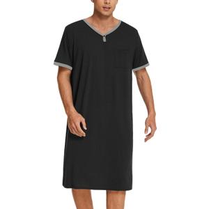 Ekouaer Men's Nightshirt Nightwear Comfy Big&Tall Short Sleeve Henley Sleep Shirt XL