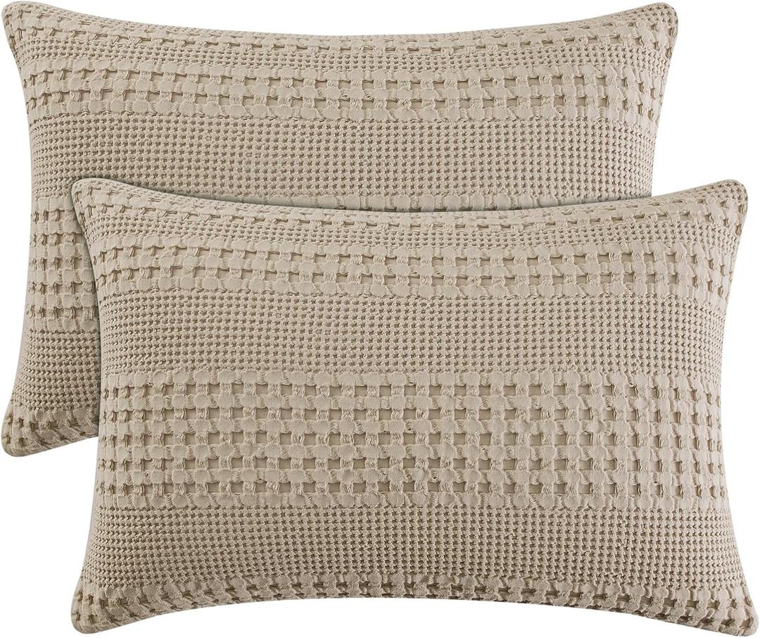 PHF 100% Cotton Waffle Pillow Shams King Size, 2 Pack 20" x 36" Soft Skin-Friendly Pillowcases, No Filling, Aesthetic Woven and Breathable Waffle Weave Pillow Case Covers for Bed, Simply Taupe (36" x 20" (Pack of 2))