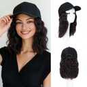Benehair Hat Wig Extensions, Baseball Cap with Synthetic Hair Attached, Adjustable Wig Hairpieces for Women Daily Outdoor, 8 Inch Short Wavy Bob Dark Brown Hair with Black Cap