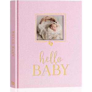 Lanpn Newborn Baby Memory Book, Baby First 5 Year Keepsake Gift with DIY Window, Linen Baby Memories Journal Scrapbook Photo Book, Baby Milestone Album for Boy Girl New Parents (Pink, 154 Pages)