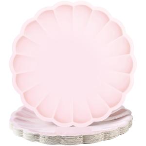 30 Pcs Large Scalloped Paper Plates 9.5 Inch Shell Edge Disposable Dinner Plates for Birthday Wedding Baby Shower Party Decorations(Light Pink)