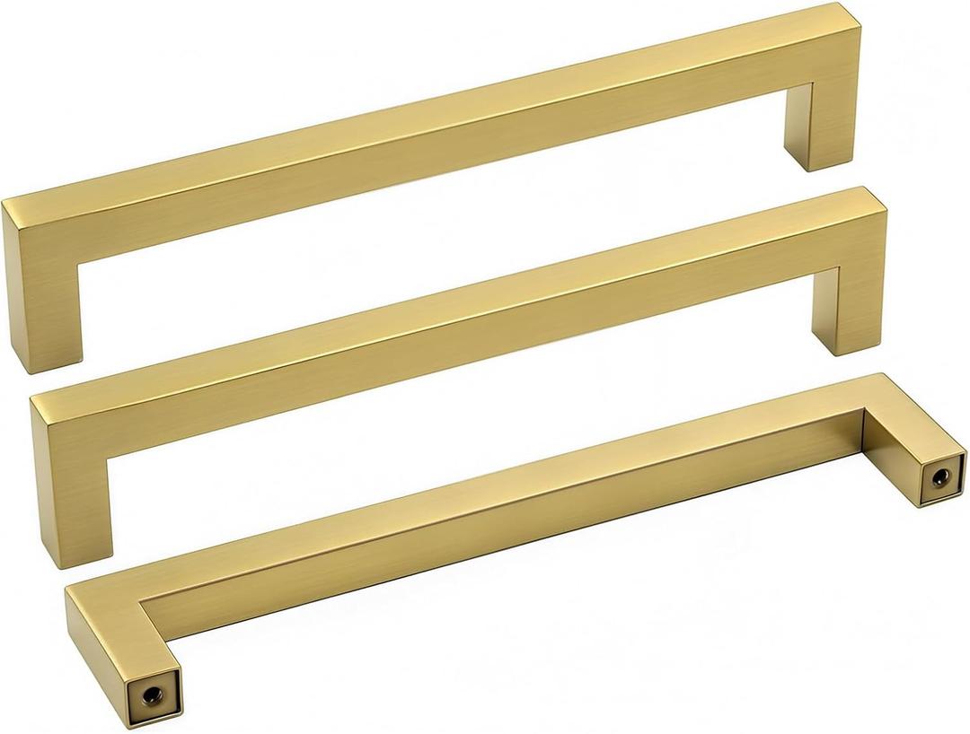 goldenwarm 25 Pack Brass Kitchen Hardware Gold Drawer Pulls - LSJ12GD160 Brushed Gold Cabinet Knobs Square T Bar Dresser Drawer Pulls for Cabinets Bathroom Handles 6-1/4" Hole Centers