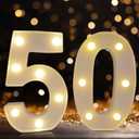 Led Light Up Numbers, 50th Birthday Decorations, Marquee Numbers Lights, Battery Powered Light Up Sign for 50 Decor Party (White)