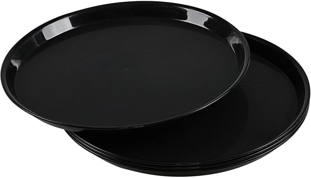 Black Round Serving Trays, Set of 4 Restaurant Serving Tray
