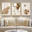 Framed Modern Luxury Gold Wall Art, 3 Piece Bright Style Art Prints Paintings Artwork for Walls, Bronze Gold Geometric Pictures for Living Room Dining Room Bedroom Wall Decor 16x24 In