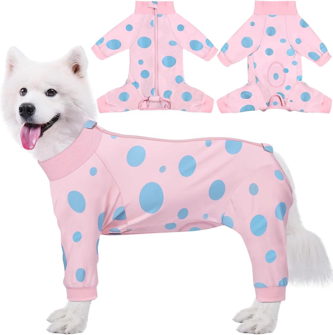 Dog Surgery Suit Long Sleeve, Dog Recovery Suit Female Male with Zipper Closure Post Spay, Neuter, Dog Onesie Shedding Suit Full Coverage Bodysuit (Pink, XL)