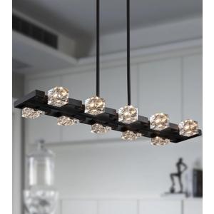 AMZASA Black Modern Crystal Chandeliers for Dining Room,10 Lights Large Industrial Rectangle Chandelier for Kitchen Island Dining Table Bar Cafe Restaurant