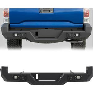 ECOTRIC Rear Bumper W/Step Plate, 2x 18W LED Lights Compatible with 2016-2023 Toyota Tacoma Full Width Pickup Trucks