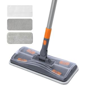 Lightweight Flat Mop with 10 Disposable & 1 Washable Pads, Scrubber for Wet/Dry Hardwood Floor Cleaning, Tile Grout Cleaner, Microfiber for Laminate, Pet Hair Dust