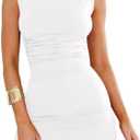 Women's Sexy Summer Casual Mock Neck Sleeveless Bodycon Dresses Ruched Turtleneck Cocktail Party Mini Dress, size Small