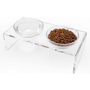 Acrylic Elevated Dog Cat Bowls Pet Feeder Double Bowl Raised Stand Comes with 2 Removable Glass Bowls and 2 Stainless Steel Bowls.Perfect for Medium Dogs, 5.5" Tall