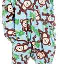 Forever Lazy Footed Adult Onesies, One-Piece Pajama Jumpsuits for Men and Women, Unisex. with Detachable Feet. (Monkey Print on Blue)