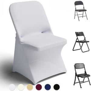 Trlyc Spandex Folding Chair Covers 100 Pcs Universal Fitted Dining Chair Cover Stretchy Slipcovers for Wedding Party Banquet Flat-Front Chairs Covers (White)