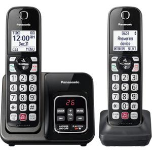 Panasonic Cordless Phone with Answering Machine, Advanced Call Block, Bilingual Caller ID and High-Contrast Display, Expandable System with 2 Handset Cordless Telephones - KX-TGD832M (Metallic Black)