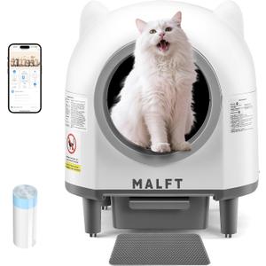 Automatic Cat Litter Box 90L, Self-Cleaning Litter Box - WiFi/Smart APP Control, Night Mode, Anti-Pinch Safety System for Multiple Cats, Includes Premium Mat & Waste Bags (White)