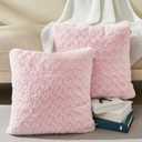 18 x 18 Pink Pillow Covers Couch Pillow Cases for Living Room Bed Room Faux Rabbit Fur with Rose Pattern Square Light Pink Cushion Covers for Bed Couch Sofa Chairs
