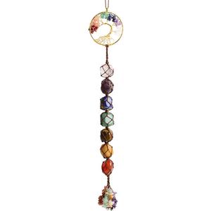 7 Chakras Stones Healing Crystals Tree of Life Wall Hanger Tumbled Gemstones Meditation Hanging Ornament Christmas Tree Memorial Hanging Pendant (A-style 2)