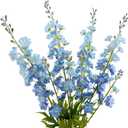 4PCS Light Blue Delphinium Artificial Flower 33.5'' Long Larkspur Stem Plant Floral Silk Flowers Faux Bouquets for Tall Floor Vase Home Garden Outdoor Wedding Arrangement Decor (H005-FYC)