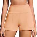 PINSPARK Workout Shorts Women Wide Leg Athletic Shorts High Waisted Yoga Shorts Tummy Control Gym Short with Pockets, Peach, S