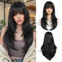 Esmee Long Straight Black Brown Wigs for Women with Fringe Natural Synthetic Hair Wig for Daily & Party Use