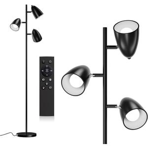 addlon Tree Floor Lamp with Remote, 3 Adjustable Rotating Light and Matching LED Bulbs, Standing Tall Pole Lamps for Living Room, Bedroom, Home, Office - Black