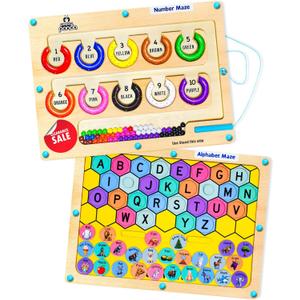 2 in 1 Double Side Magnetic Color and Number Maze, Montessori Alphabet Maze Board Toddlers Toys, Magnet Puzzle Learning Counting Color Matching Toy Clearance Deal