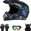 Youth Sport Full-Face Helmet for BMX, Mountain Bike & Off-Road Motocross Helmet, DOT Certified Motorcycle Helmet for Dirt Bike & ATV, Lightweight and Comfortable, 4-Piece Set (Medium, Black Claw)