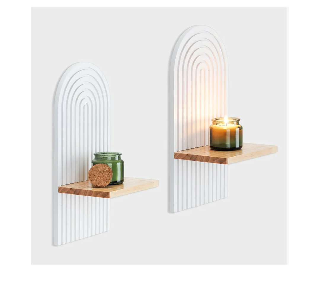 Boho Wall Candle Sconces Set of 2, Rustic Farmhouse Wooden Wall Mount Candle Holders for Bedroom Living Room Bathroom Modern Farmhouse Home Decorations-White