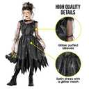 Morph Kids Gothic Witch Costume For Girls - Black Witch Dress For Kids - Spooky Halloween Outfit For Girls (10-12 years) L