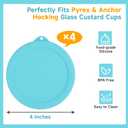 4 PCS Silicone Replacement Lids for Pyrex and Anchor Hocking Glass Custard Cups 6oz, Prepware Dessert Cup Cover, Silicone Lids for Food Storage, Dishwasher Safe (Containers NOT Included)