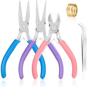 3 Pcs Jewelry Pliers Set - Needle Nose, Round Nose and Wire Cutters for Jewelry Making, Repair and CraftsWire Wrapping Beading Crafts Pliers, 3pcs-Mixed Color
